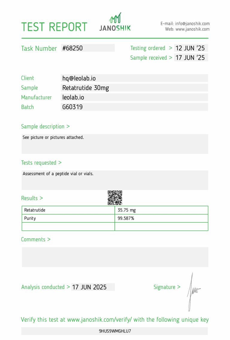 Retatrutide 30mg 3-rd party test report Leolab