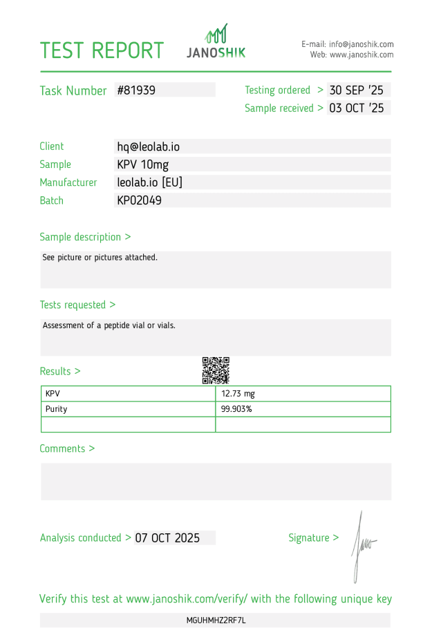 KPV 3rd party test results